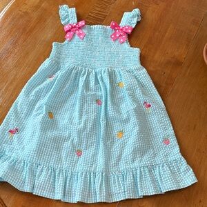 Rare Editions Blue Gingham Dress with Pink Bows
